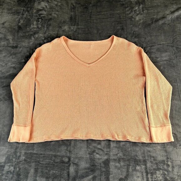 American Eagle Waffle Knit Henly Thermal V Neck Shirt Womens Size Large Soft - Picture 1 of 8